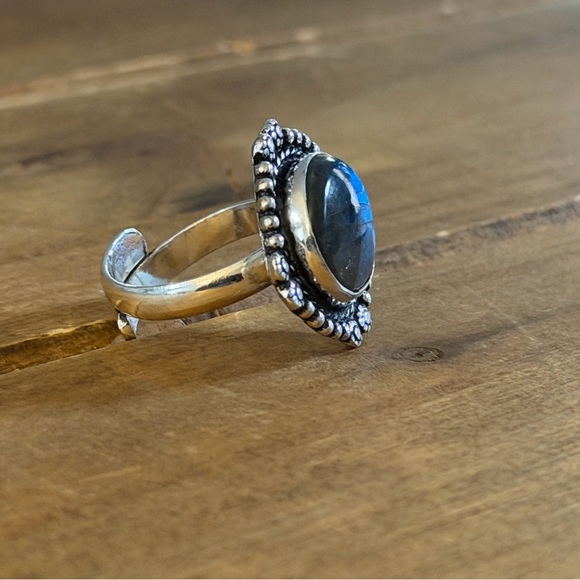 Vintage Style Blue Labradorite Gemstone Ring Size 7 Silver 925 Plated Bohemian - Picture 3 of 4